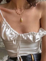 bandage sexy tank top women camis white satin halter tops 2022 summer female sleeveless vest streetwear
