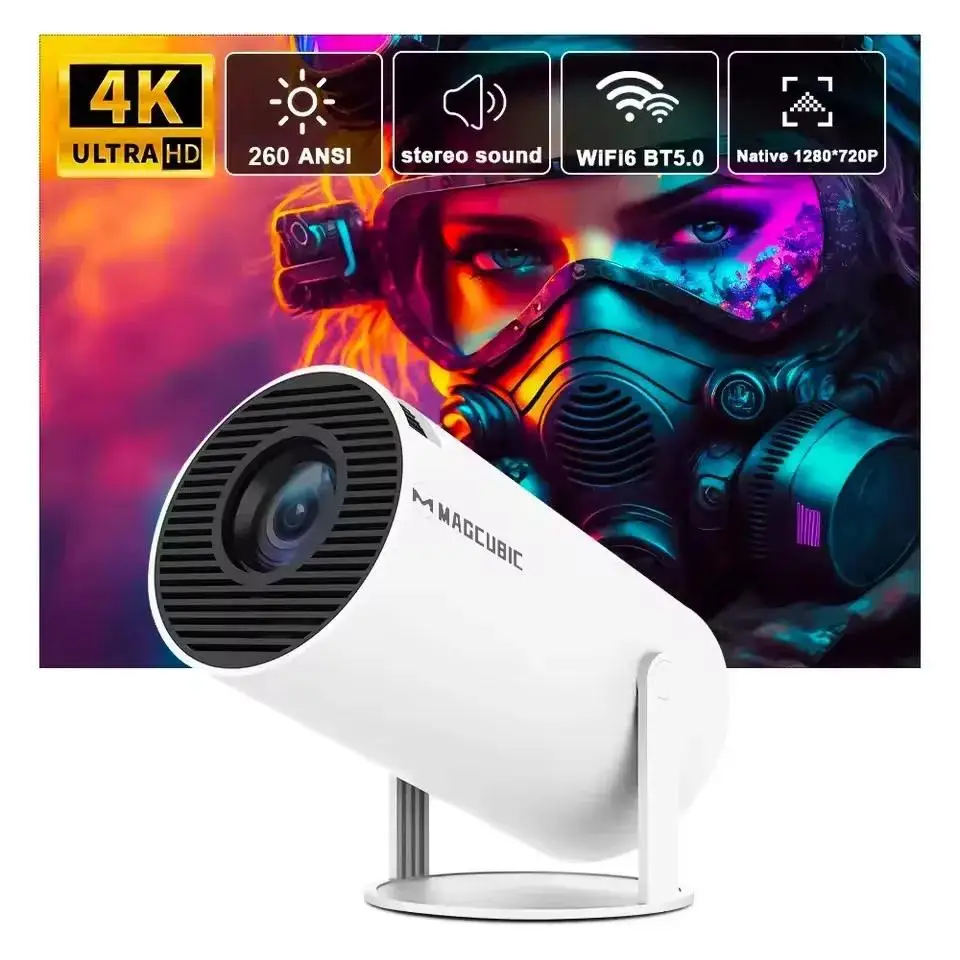 Фото Проектор Magcubic 8K HD Android 14 HY300 Pro с Wi-Fi 6, 290 ANSI люмен, процессором Allwinner H726, Bluetooth 5.4, разрешением 1080P (1280*720P), для домашнего кинотеатра и использования на улице, портативный проектор. №1