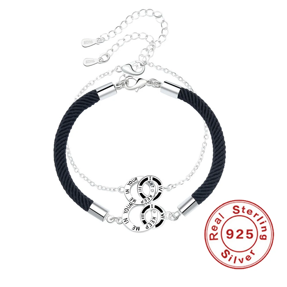 Браслеты Из Стерлингового Серебра 925 Пробы Для Влюбленных Браслет Пары С Двойным