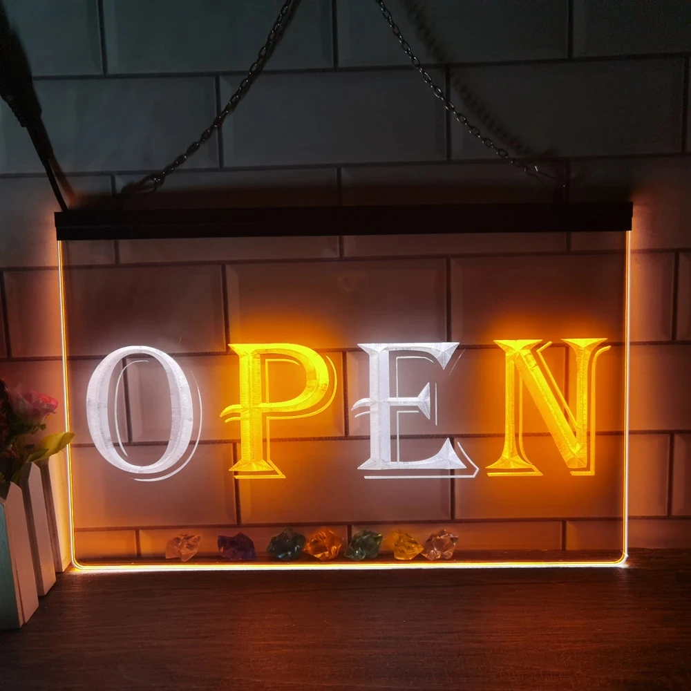 Светодиодная неоновая вывеска открытый магазин кафе Dayglow двухцветная фотография