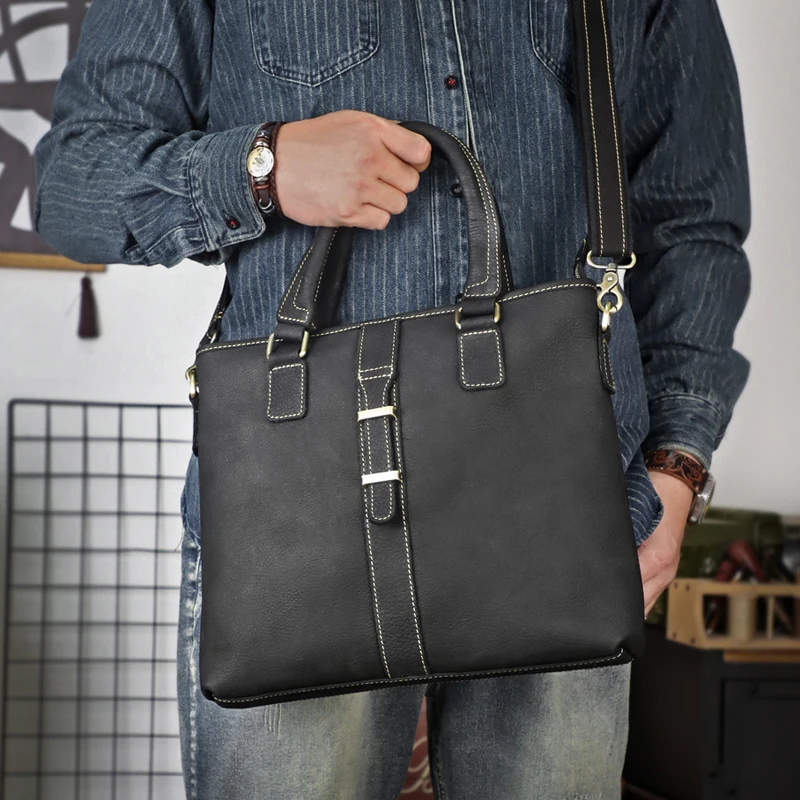 Genuine Leather Briefcase Male Handbag Business Laptop Message Bag Cowhide Shoulder Bags Travel Document Tote Handbags