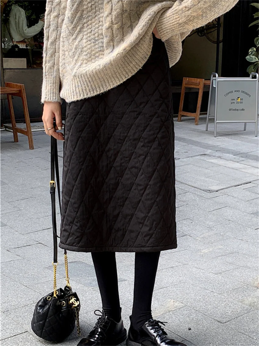 

HziriP Black Argyle Women Skirts M-4XL Winter Chic Loose Slim New Warm 2022 Thickening Fashion Casual Vintage Office Lady Daily