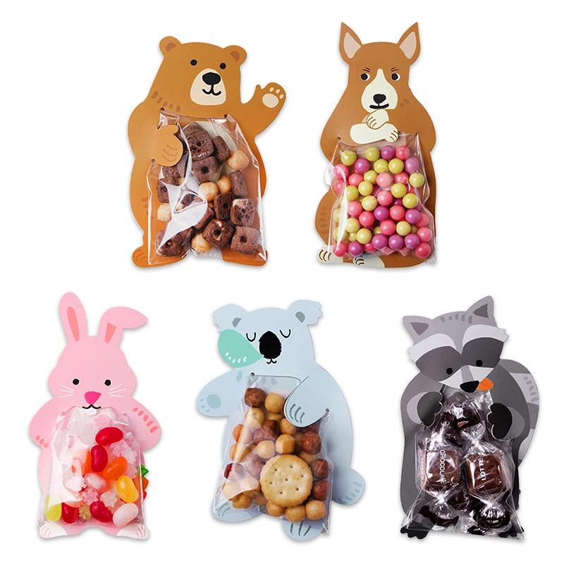 

10pcs Cute Animal Bear Koala Rabbit Fox Baking Candy Packaging Bag Gift Kids Boy Girls Baby Birthday Party Cellophane Treat Bags