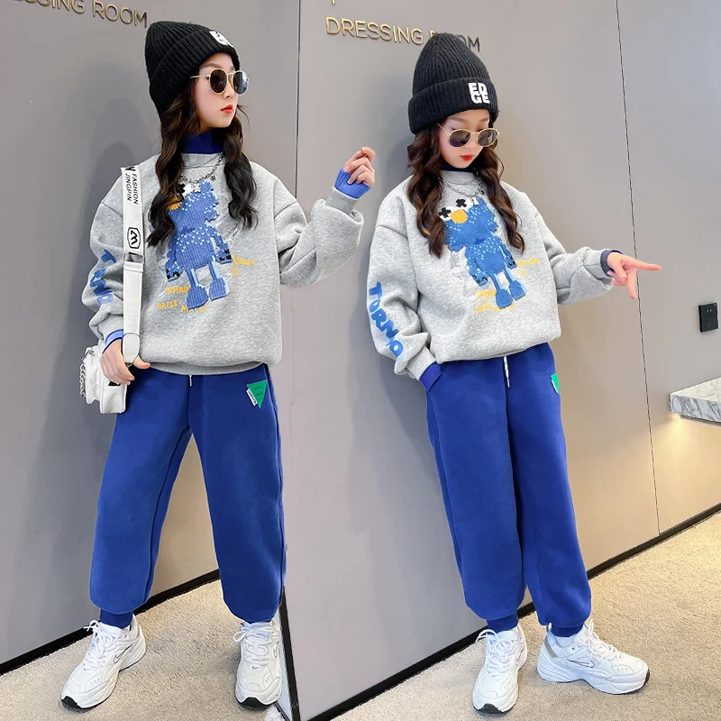 Girls /Boys Suit Sweatshirts +Pants Cotton 2Pcs/Sets 2022 Beauty Spring Autumn Thicken Teenager Warm Kid Outdoor Children Clothi