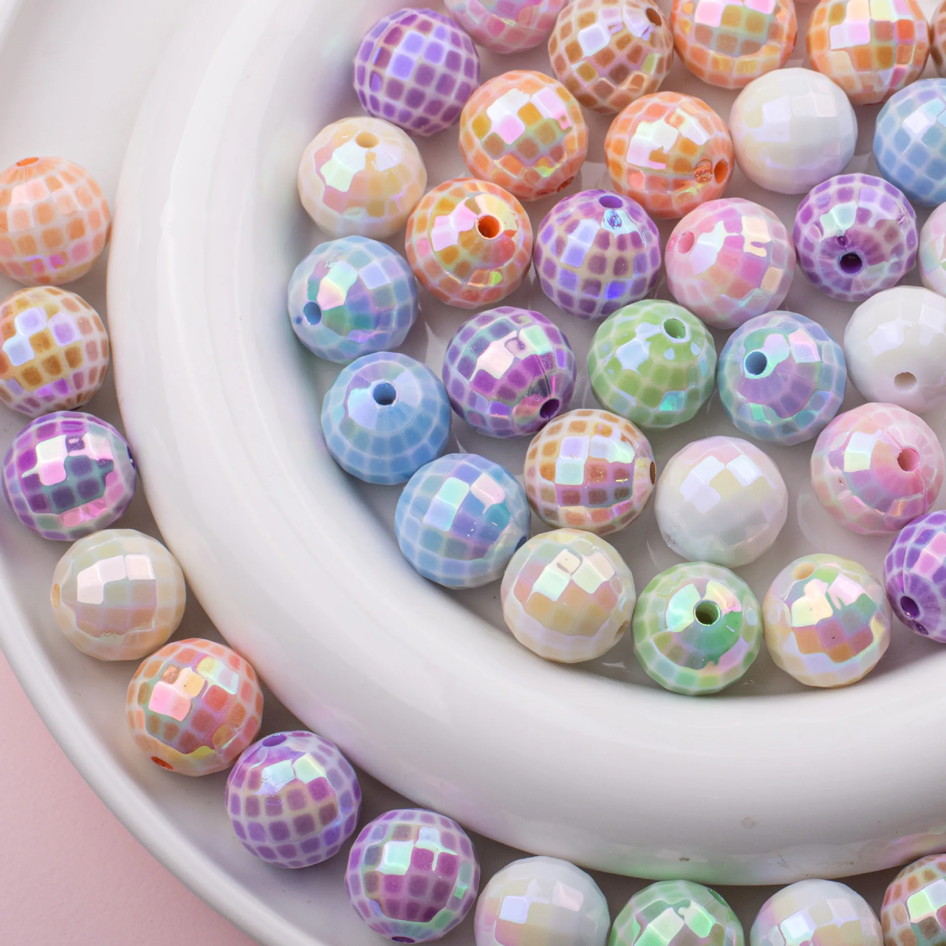 

10pcs DIY Mobile Phone Chain Accessories AB Colorful Acrylic Faceted Round Beads 16mm Handmade Jewelry Bracelet Necklace Making