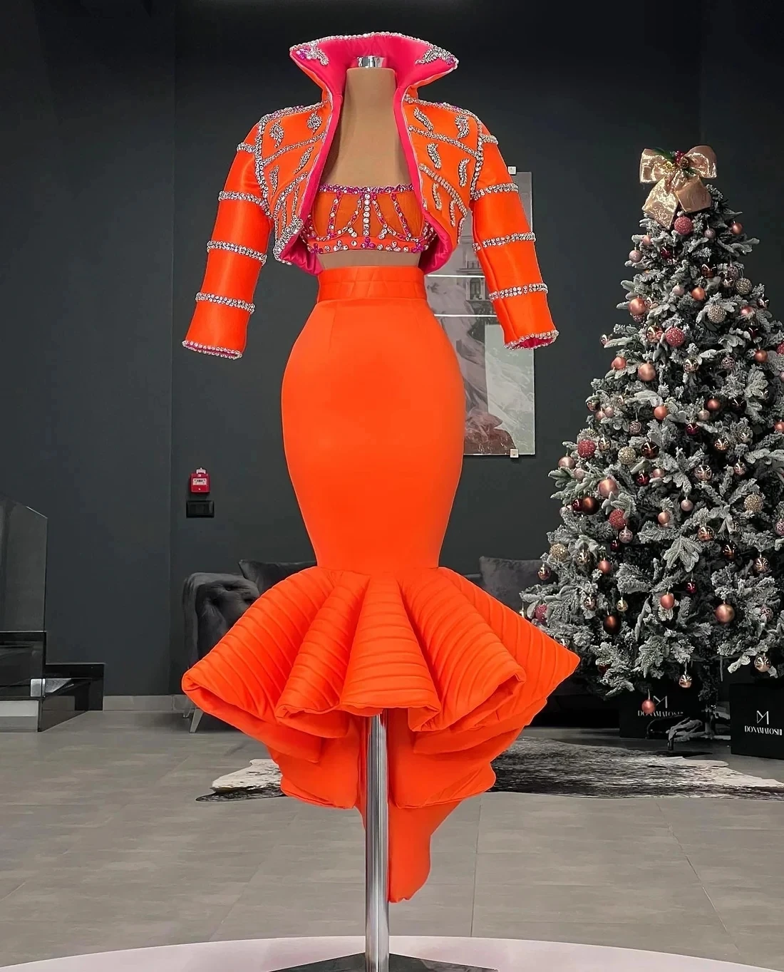 Оранжевые платья для выпускного вечера Haute Couture Русалка из двух частей с бисером Саудовская Аравия Дубай Robe De Soiree Вечернее платье по индивидуальному заказу (art.: 3920d141b9519) - 3920d141b9519