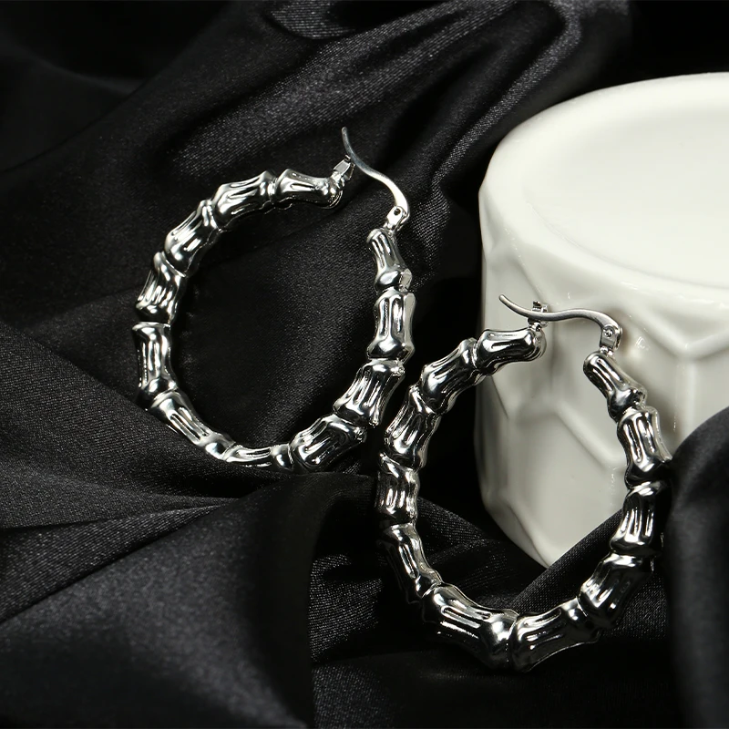 

Goth Hoop Earrings For Women Girls Bamboo Big Round Huggie Earring Charms White Gold Plated Pure Titanium Christmas Gift