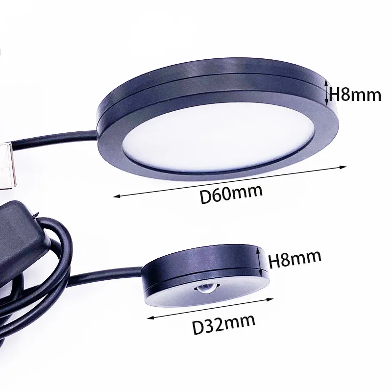 Фото USB светодиодный мини-прожектор 5V круглая Поверхностная Монтажная витрина для шкафа маленькое освещение потолочный светильник для домашнего использования с переключателем №2