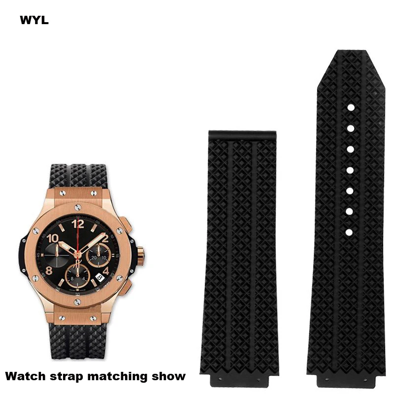 

26mm*19mm For HUBLOT Classic Fusion Universe Big Bang Series Men Women Black Silicone Watch Strap Vertical Stripe Road Bracelet