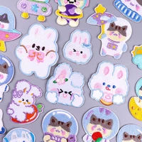 cartoon animal self adhesive patches on clothes cute rabbit bear embroidered patches for clothing stickers sewing applique patch