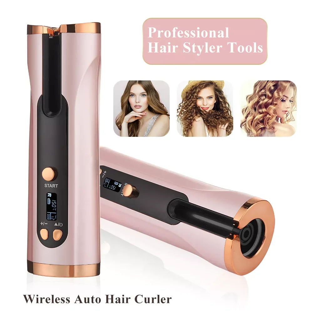 

NEW2023 Automatic Hair Curler Auto Ceramic Wireless Curling Iron USB Rechargeable Hair Waver Crimper LCD Display curlers Styling
