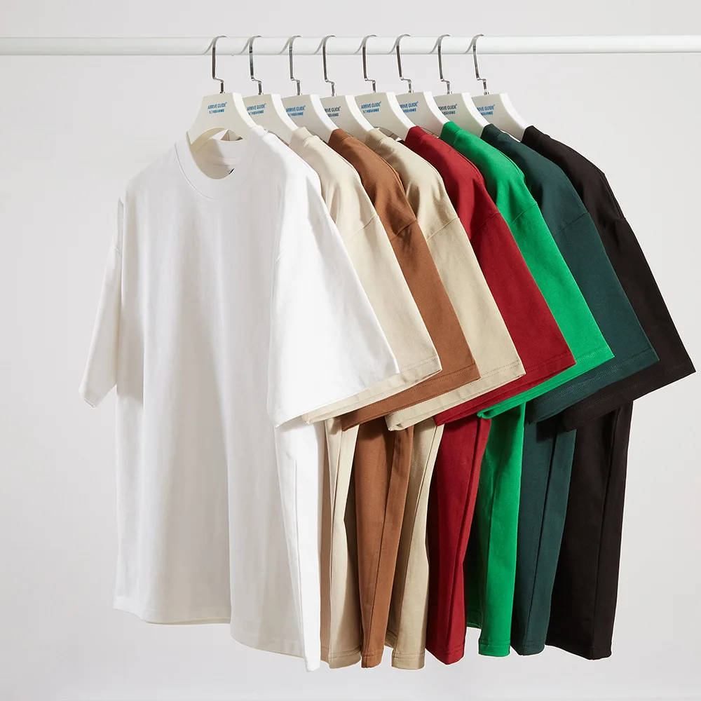 w rozmiarze 340g Męska koszulka 100% grubsza bawełna Wiosna Casual Jersey Duży i wysoki Wysokiej jakości męskie topy haftowane na zamówienie