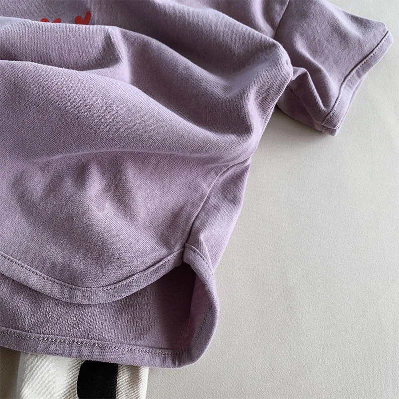 RiniLucia Children's Summer T-shirt O Neck Short-Sleeved Casual Purple Clothes Comfortable Top Fashion Cotton Kids Clothing