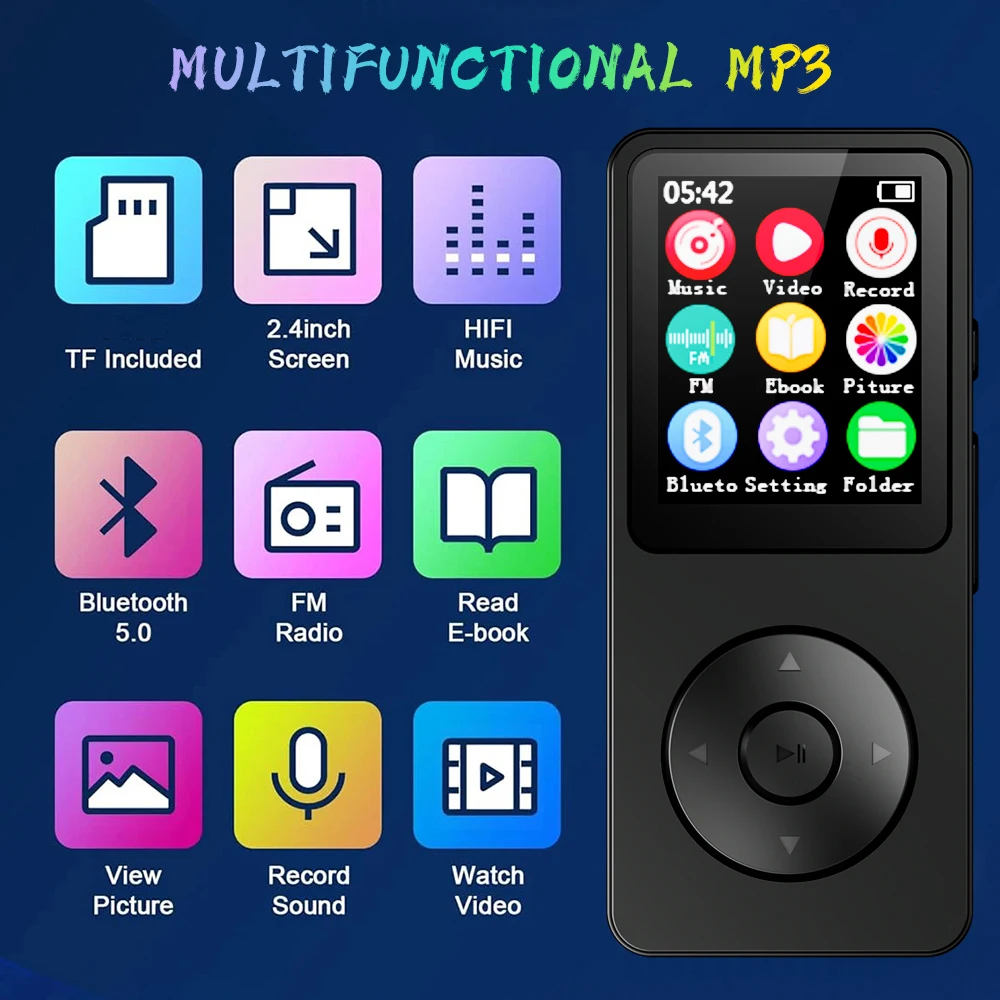 Фото 2025 Новый MP3-плеер Type-C Портативный Walkmen Bluetooth 5.4 Музыкальный плеер Поддержка записи электронных книг FM-радио для спортивных шорт №3