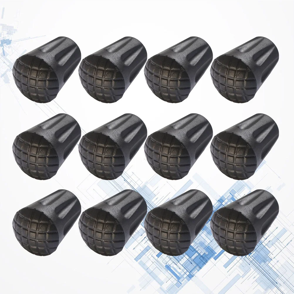 

12 Pcs 3.3cm Walking Hiking Sticks End Cover Tips Anti-skid Crutch Tips (Black)