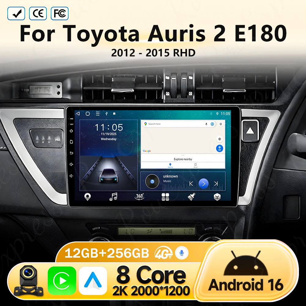 Фото Автомагнитола Android 16 для Toyota Auris 2 E180 2012-2015 (правый руль), мультимедийный плеер с GPS-навигацией, Carplay, видео, DVD, без 2DIN №1