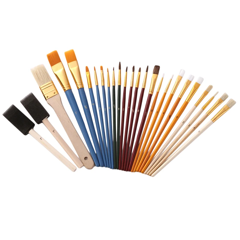 

25pcs All Purpose Paint Brush Pack Great with Acrylic Oil Watercolor Gouache