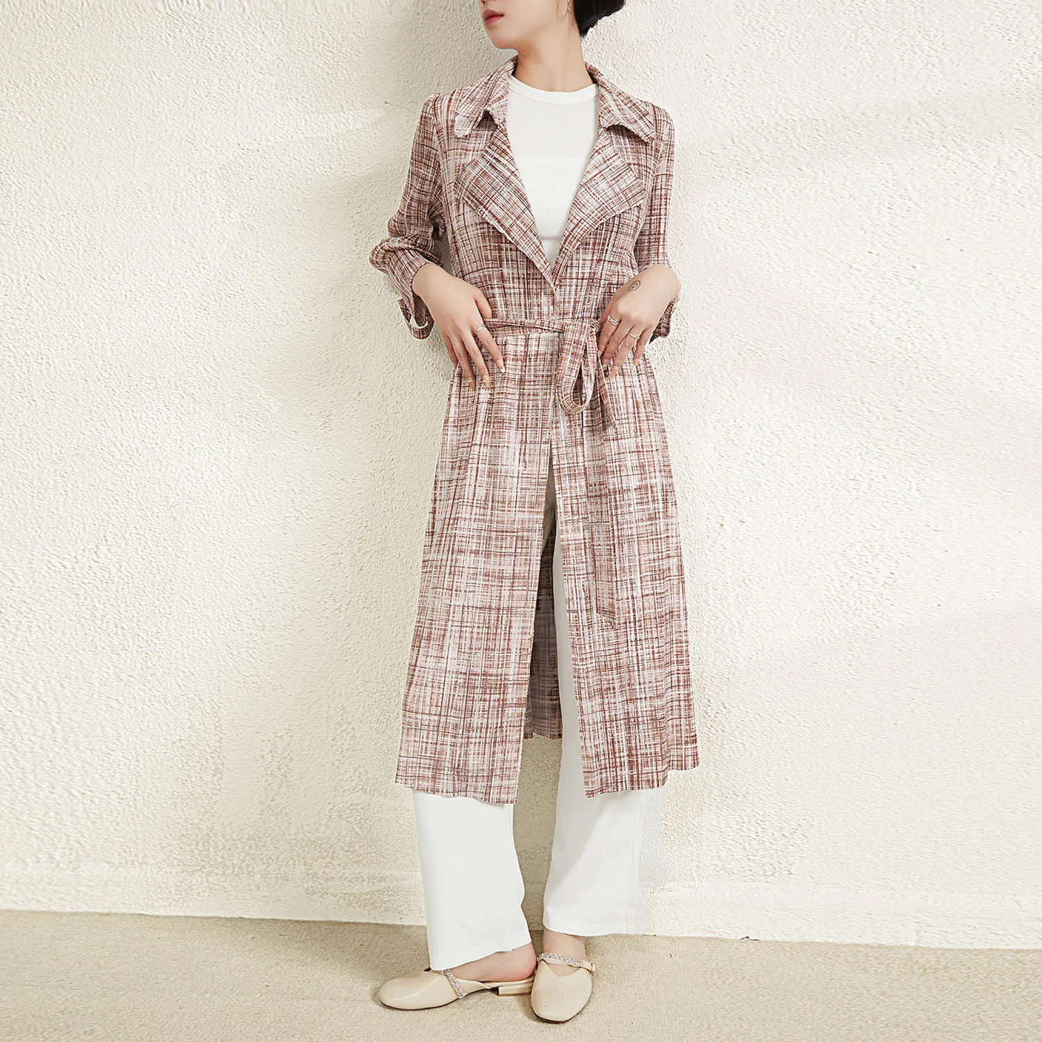 

Женская плиссированная рубашка средней длины, свободная джинсовая рубашка в клетку в форме тысячи птиц на ощупь, большие размеры, весна/осень