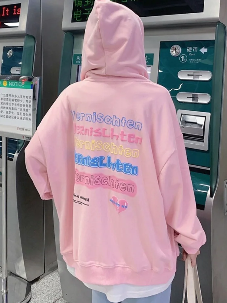 

y2k Zip Up coats Women Hoodies letter print Long Sleeve Oversized Hooded Sweatshirt pockets cardigan jacket goth female clothing