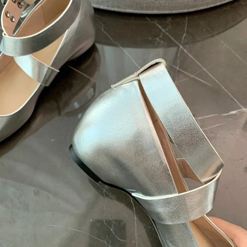 Girls Ballet Flats Improved Women Lncreased with Cross Buckles Flats Fashion Soft Real Leather Sweet Mary Janes Shoes