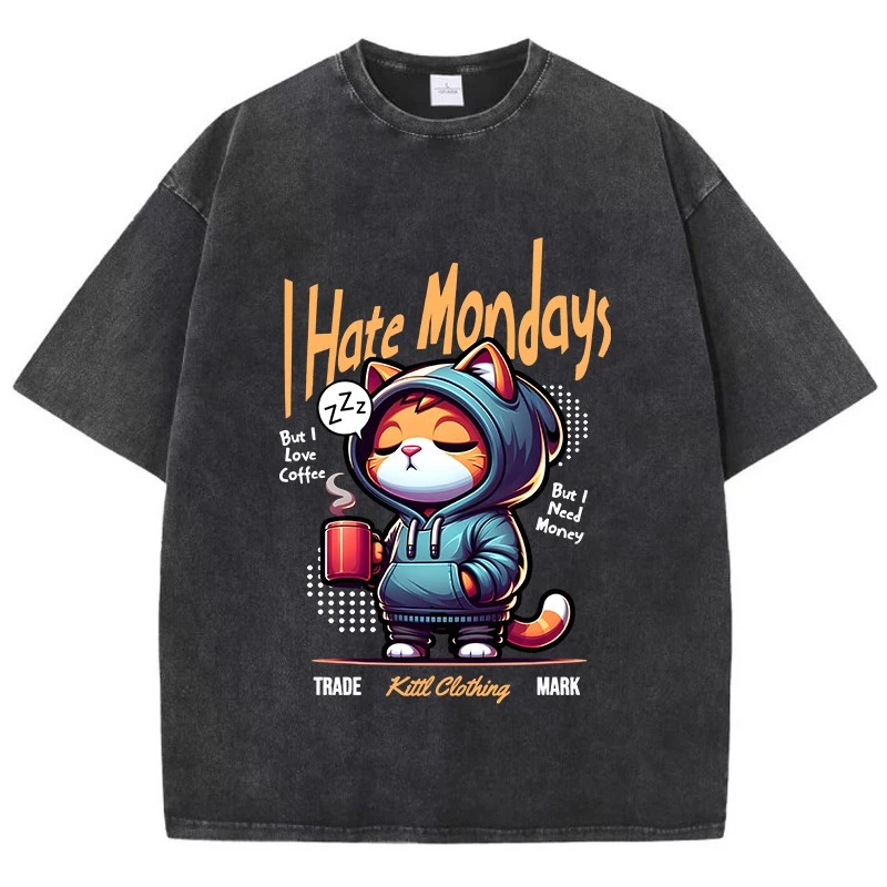Модные женские стираные футболки с милым мультяшным принтом кота хлопковые