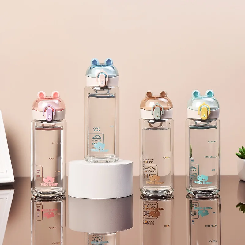 

260 мл бутылка для воды, стеклянный Kawaii Bear двойной Детский милый школьный чай непротекаемый и практичный портативный летний
