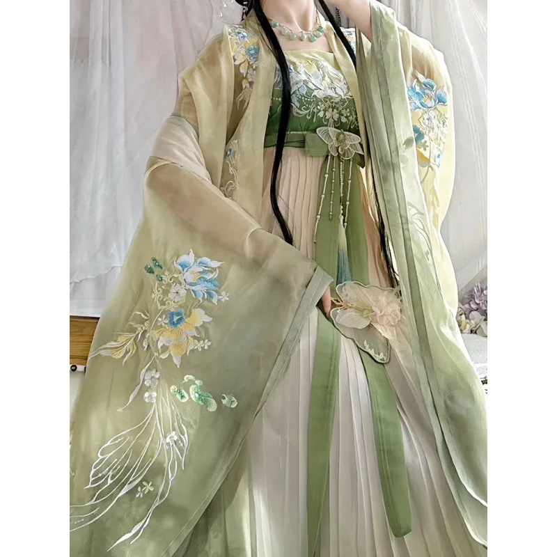 CA01 Hanfu Женская рубашка с большими рукавами и вышивкой для тяжелой промышленности