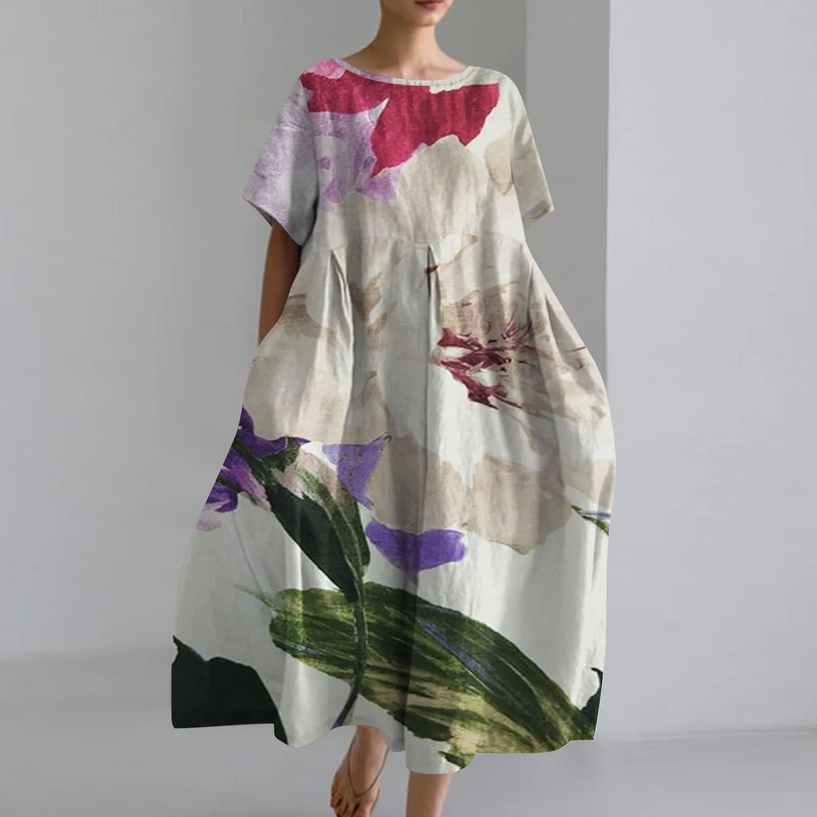 Женское повседневное свободное платье в стиле ретро с цветочным принтом и