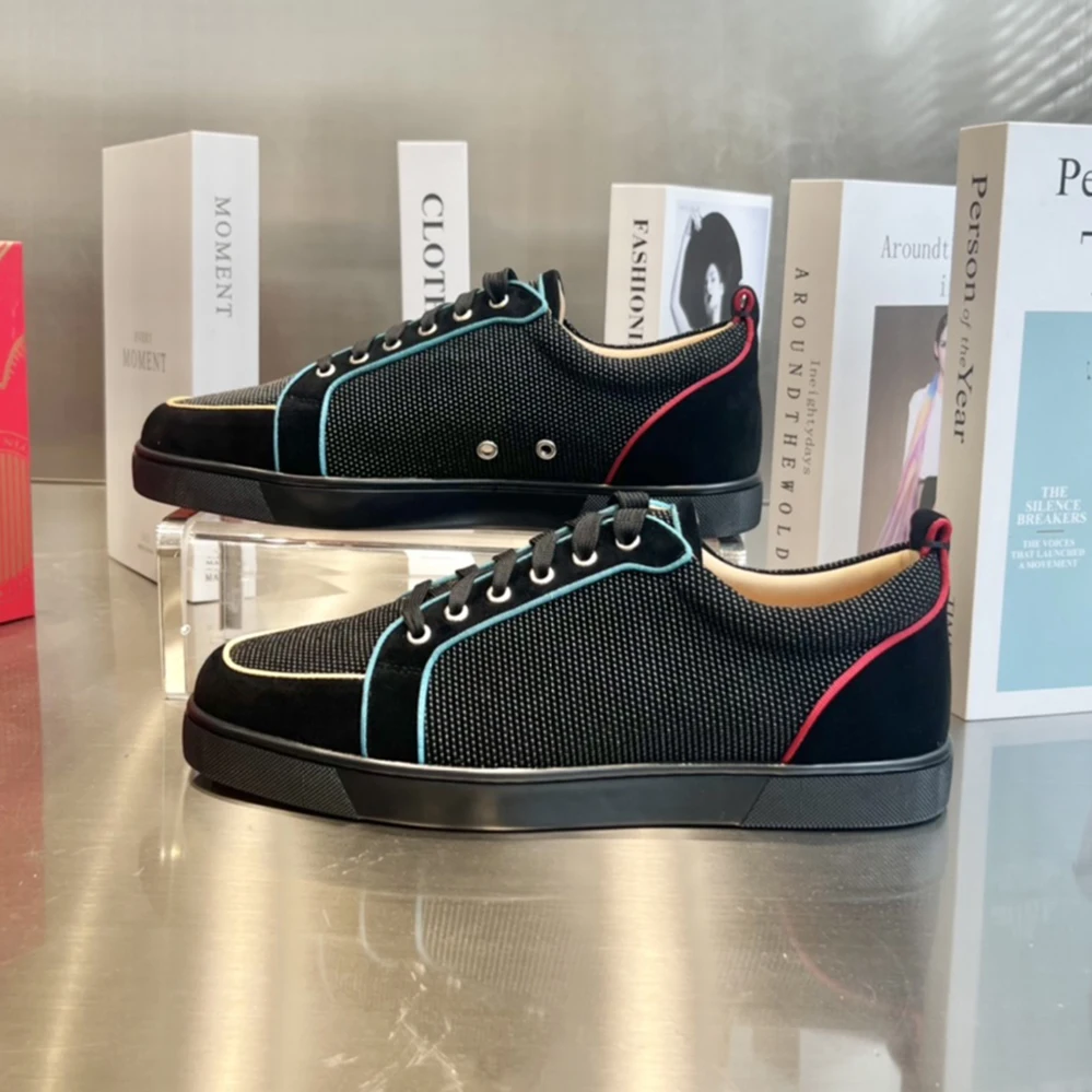 

Top Quality Red Sole Womens Trendy Casual Shoes 35-48 Luxury Mens Real Leather Sneakers Designr Couple Rock Tide Shoes HJ0898