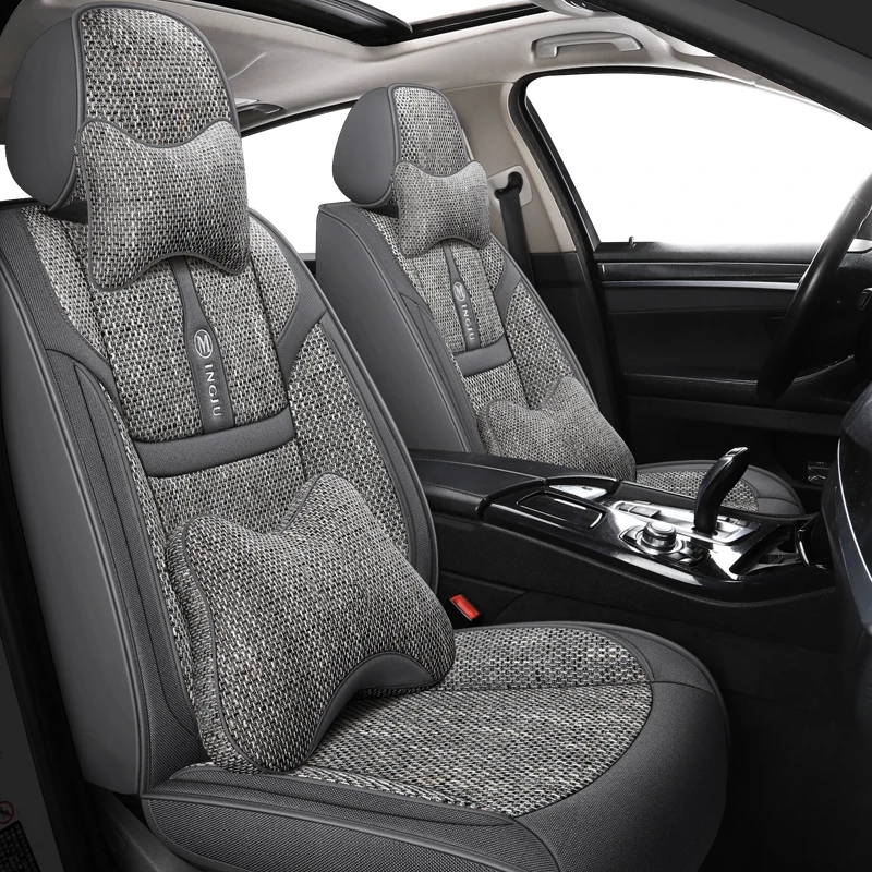 

Motocovers Universal Car Seat Covers For 90% Sedan SUV Durable Flax Linen Gray Summer Cushion For Most Five Seats Cars