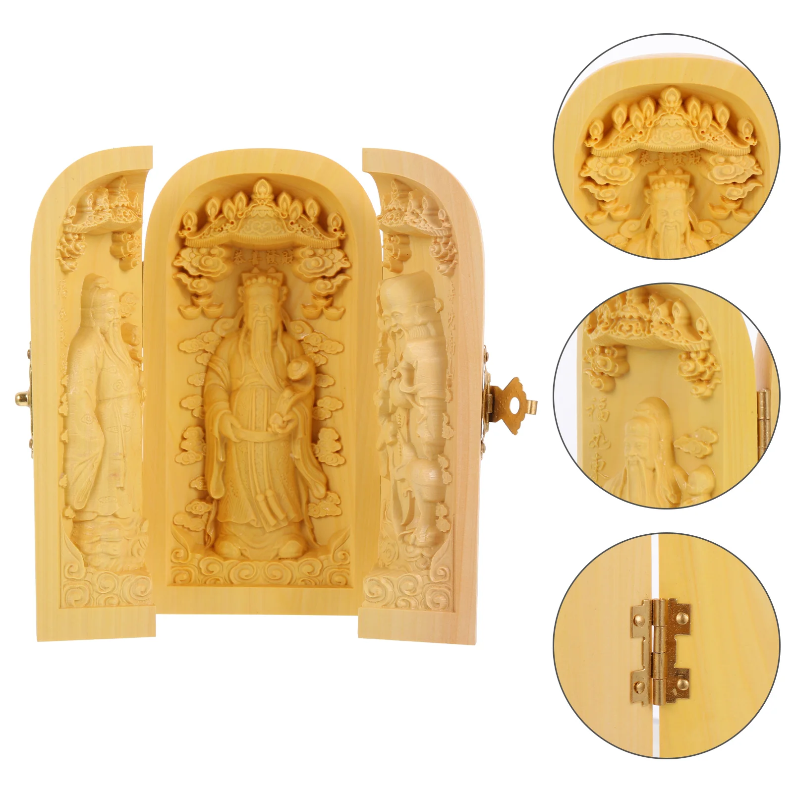 

Altar Statue Decoration Carved Wood Cabinet Feng Butsudan Shui Wooden Sculpture Figurine Home Stand Chinese Hand Box Desktop