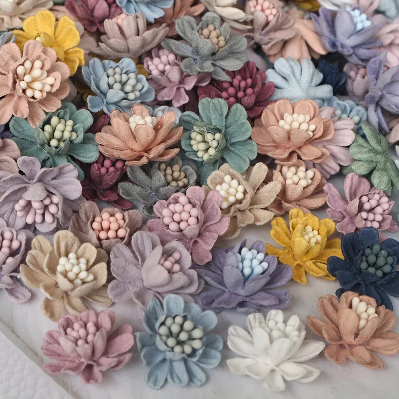 

10Pcs 2.5CM Small Leather Fabric Multilayer Cored Artificial Flower DIY Accessories Home Decorative Flowers