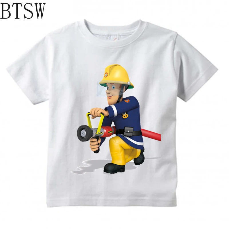 

Kids Sam Fireman Firefighter Design T Shirt Boys/Girls Great Kawaii Short Sleeve Tops Children's Funny T-Shirt