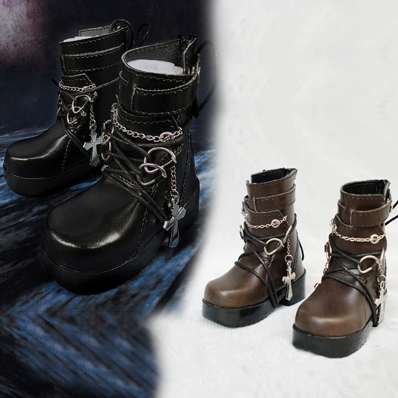 Детская игрушка ручной работы, аксессуары для кукол 1/3 1/4, обувь для кукол BJD/SD, Черные ботильоны на ремешках в стиле панк, 1 пара