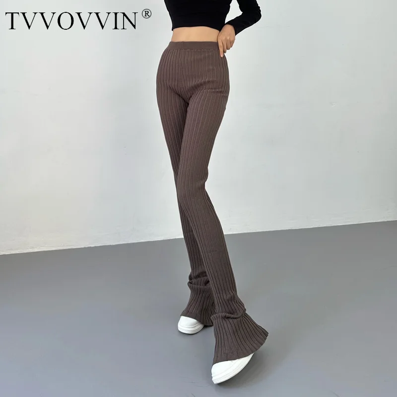 

TVVOVVIN Instagram подковы трикотажные брюки для женщин осень и зима новые вертикальные полосы тонкие модные брюки RZGC