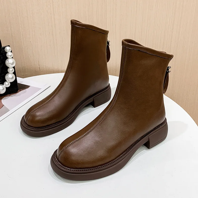 

Ботинки женские на плоской платформе, с молнией сзади, зимняя обувь Челси, сабо на молнии, Осень-зима 2022