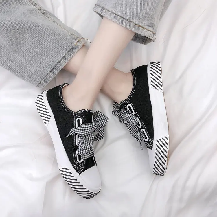 

Ribbon Canvas Shoes Women White Sneakers 2021 New Brand Canvas Casual Sneakers Platform Vulcanized Shoes Ladies Zapatos De Mujer