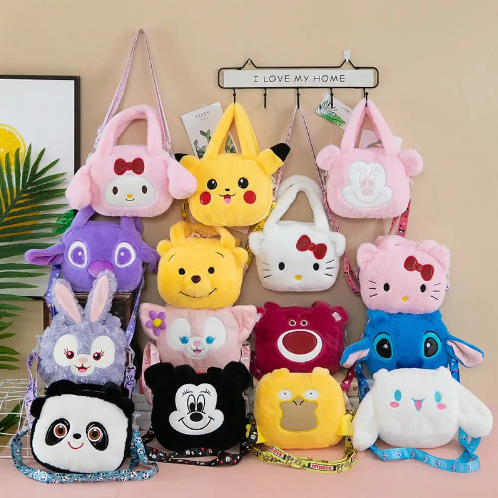 

Hello Kitty Cinnamoroll Melody Plush Handbag Sanrio Cartoons Shoulder Bags Soft Kids Pokemon Messenger Bag Disney Mickey Bag