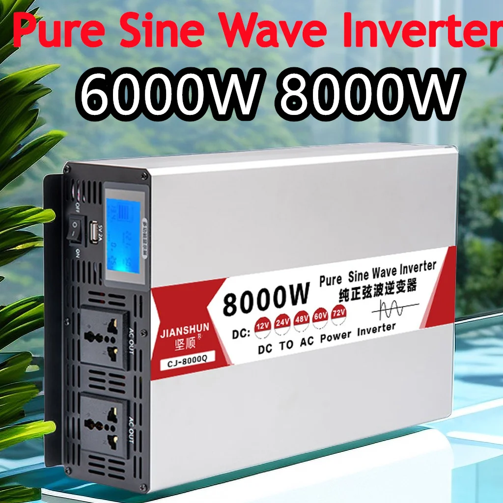 

6000W 8000W Pure Sine Wave Inverter DC12V 24V 48V 60V 72V To AC 220V 110V Voltage Converter 50HZ 60HZ Solar Car Power Inverter