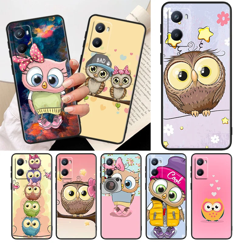 

Cute Owl Hearts Lover Phone Case For OPPO A56S A55 A54S A53S A52 A33 A32 A31 A16S A16 A12 A11S A9 A5 2020 Black Cover