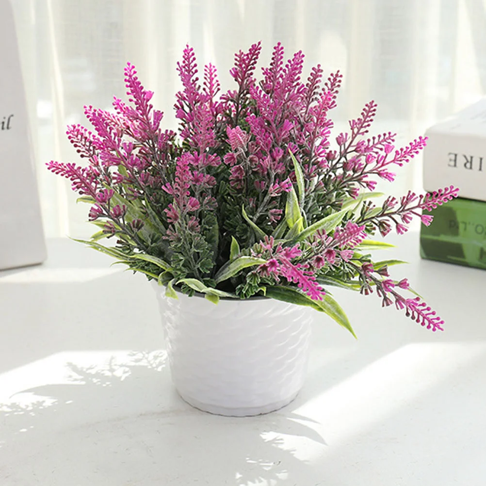 

2 Pcs Artificial Plants Indoor Potted Ornament Simulation Lavender Bonsai Fake Realistic Office