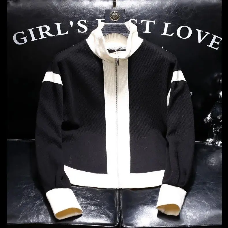 

Men's loose jacket autumn new casual stand-up collar color matching personality fashion all-match jacket