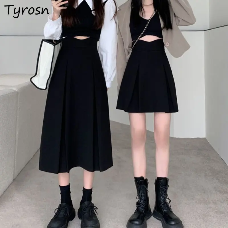 

Skirts Women Retro Design Minimalist Pure All-match Elegant Summer Empire Faldas Korean Style Tender Stylish Leisure Cozy Ladies
