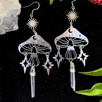 mushroom earrings hypoallergenic fairy jewelry natural crystal earrings irregular white transparent crystal pendant earrings