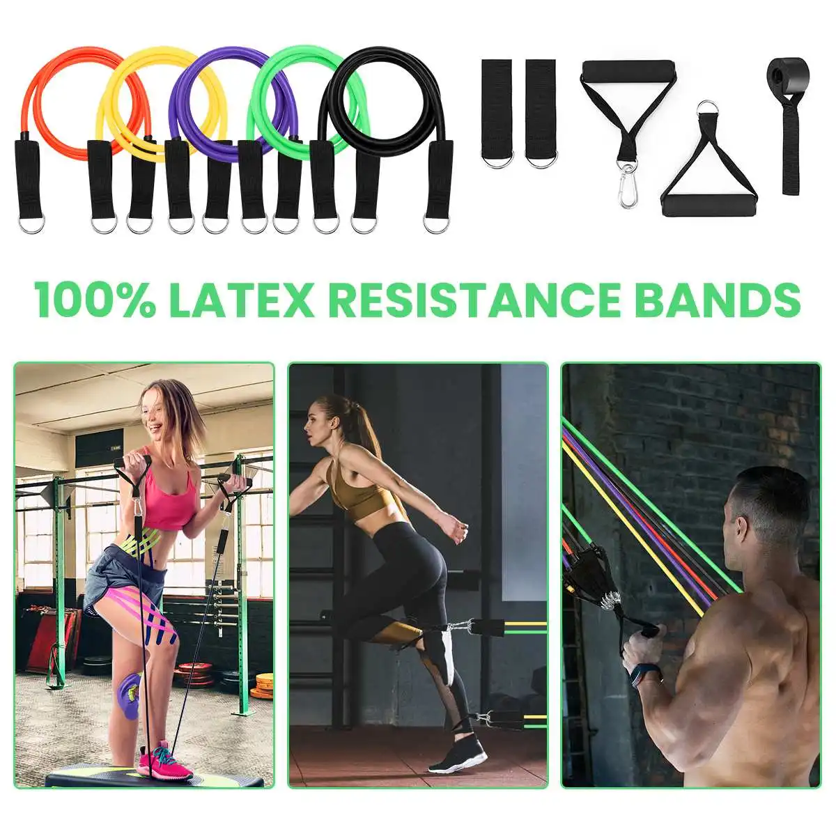 

11Pcs Latex Resistance Bands with Handles Fitness Exercise Tube Band Yoga Rull Band for Home Workouts Strength Training