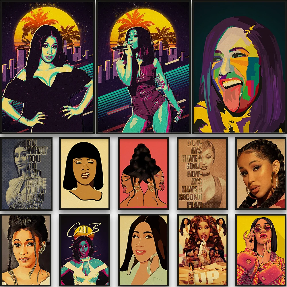 

2022 Arrivals B Cardi B Posters Print Kraft Paper Art Picture Bedroom Painting wall decor And Cafe Bedroom Nostalgia Posters