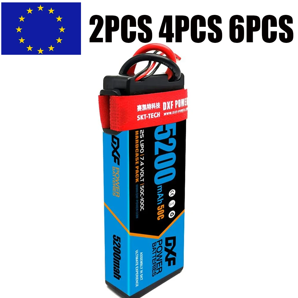 Литий-полимерный аккумулятор DXF 2S 7,4 В 5200 мАч 50C с разъемом Deans, твердый корпус для 1/8 багги, внедорожника, лодки, автомобиля, лодки, грузовика, гоночного вертолета