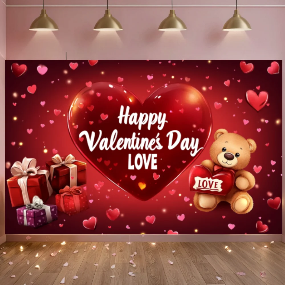 Фон для фотосъемки ко Дню святого Валентина красное сердце любви милый медведь