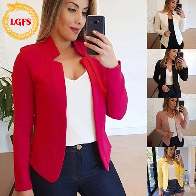 

2022 Women Fashion White Blazer Spring Female Blazer Long Sleeve Open Stitch OL Women's Slim Coat Women Ladies Black Tops