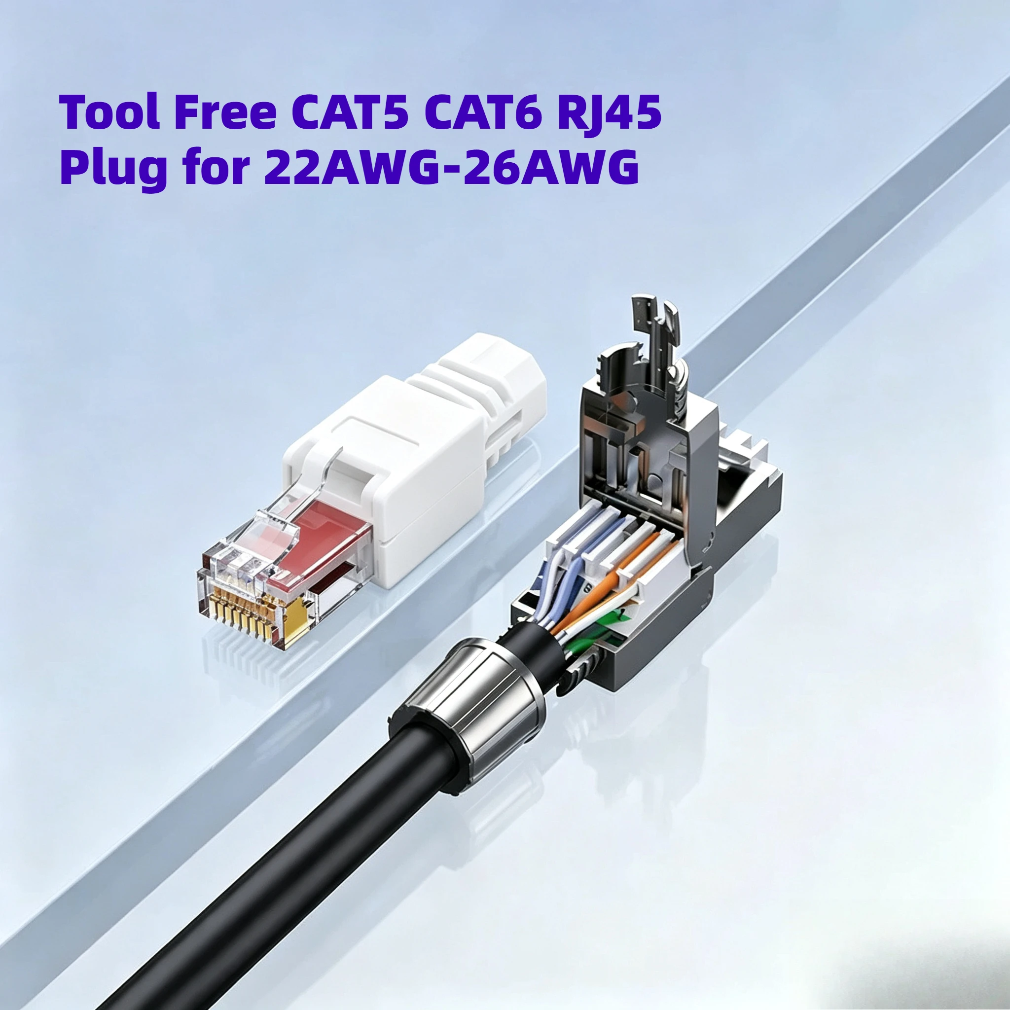 Фото Разъемы RJ45 10G CAT5/CAT6 с экранированием, 8P8C, для Ethernet-кабелей 22-26AWG, безинструментальная установка, для гигабитных сетей №1
